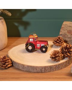 CHRISTMAS FARM GLASS HANGING TRACTOR ORNAMENT