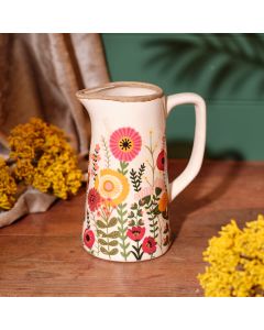 FLORAL LUXE DECORATIVE STONEWARE JUG WITH HAND PAINTED FLOWERS