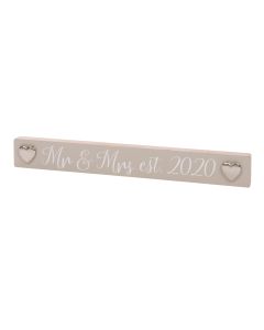 WEDDING LONG BLOCK TAUPE WOOD WITH 3D SILVER HEARTS+++